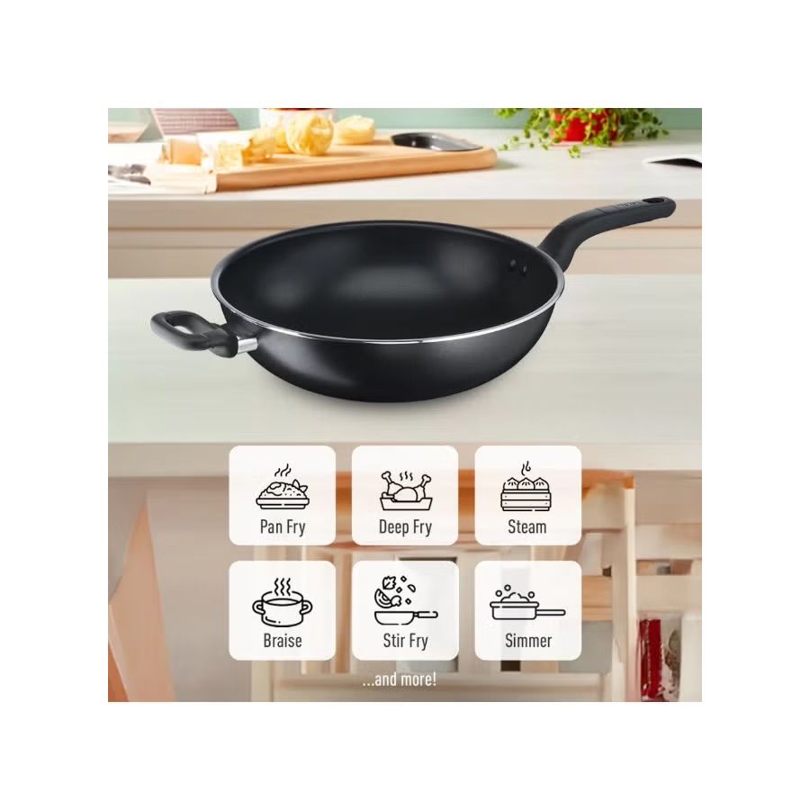 Tefal Cook Easy Wok Pan 36 Cm with Cover مقلى عميق مع غطاء 36 سم Tefal Cook Easy Wok Pan 36 Cm with Cover مقلى عميق مع غطاء 36 سم