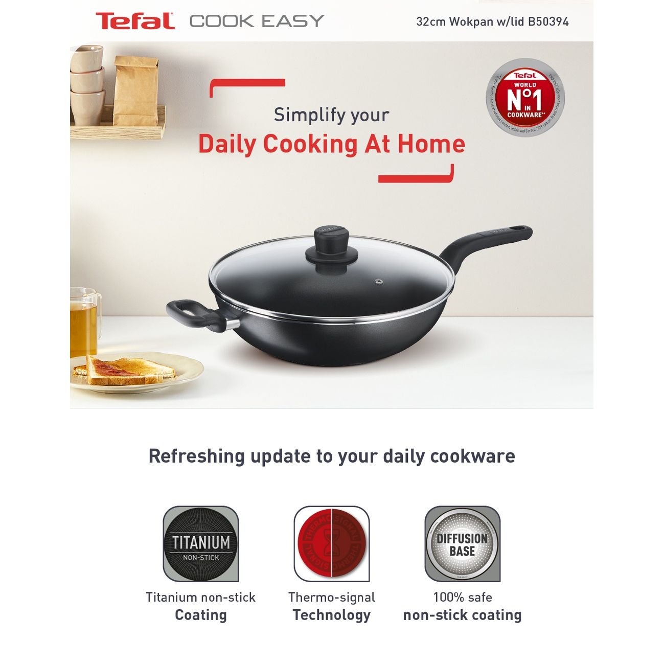 Tefal Cook Easy Wok Pan 36 Cm with Cover مقلى عميق مع غطاء 36 سم Tefal Cook Easy Wok Pan 36 Cm with Cover مقلى عميق مع غطاء 36 سم