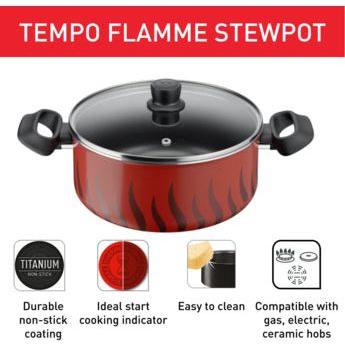 Tefal طنجرة Tempo Flame 28 سم غطاء زجاج Tefal طنجرة Tempo Flame 28 سم غطاء زجاج