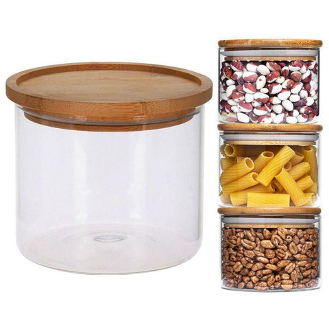 Jar Glass 950ml with Lid حافظة طعام زجاج مع غطاء خشب