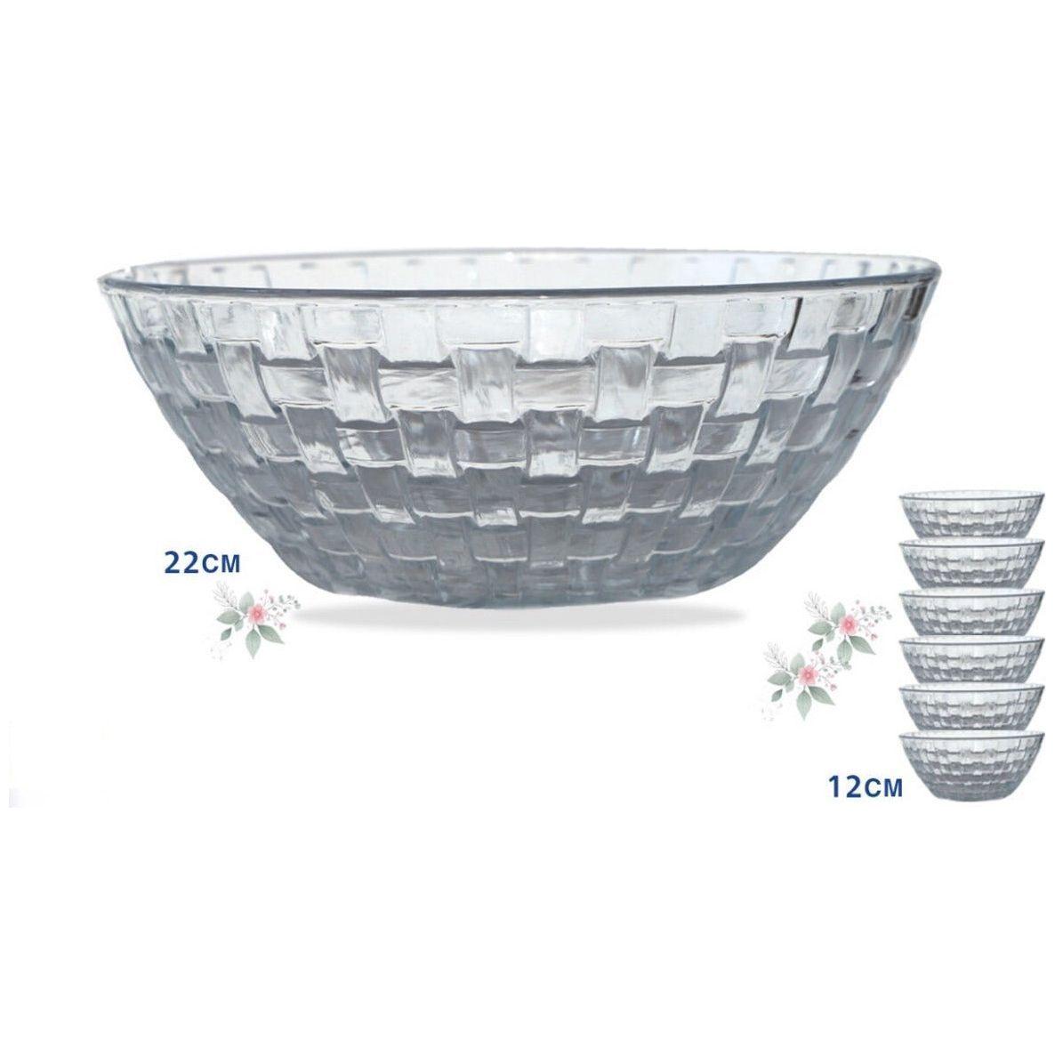 Zananiri Center Glass Bowl Set 7 Pcs طقم زجاج للسلطة مع زبادي زجاج Zananiri Center Glass Bowl Set 7 Pcs طقم زجاج للسلطة مع زبادي زجاج