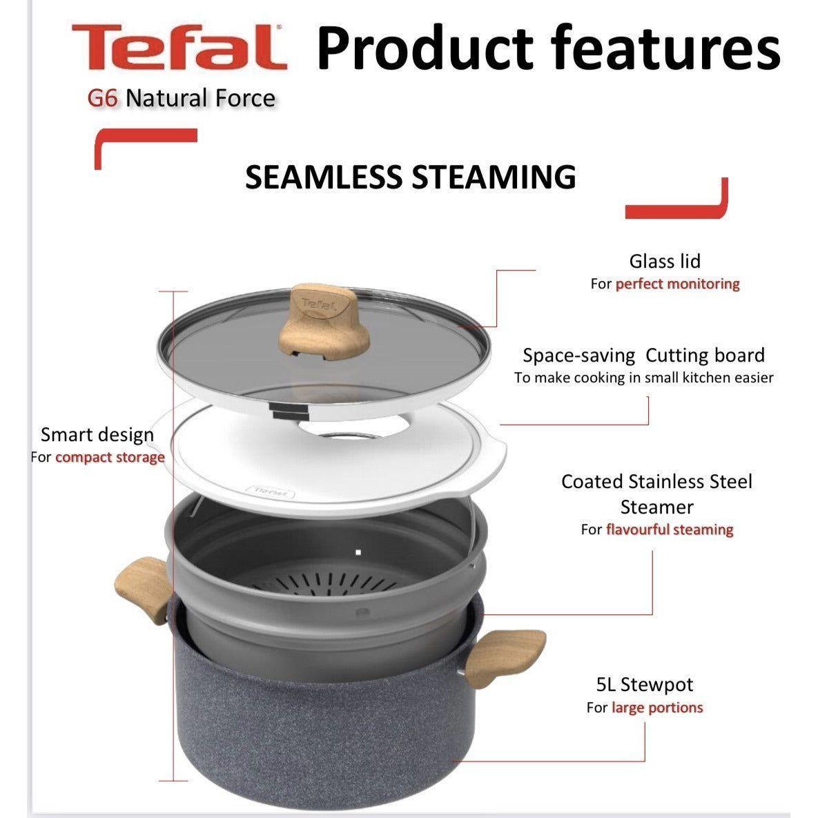 Tefal طنجرة مع مصفاة Natural Force 24 سم غرانيت Tefal طنجرة مع مصفاة Natural Force 24 سم غرانيت
